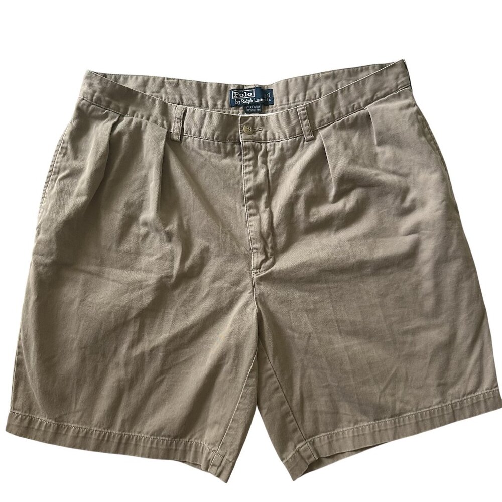 Polo by Ralph Lauren Men's Tyler Short Classic Chino Khaki Pleated VTG Size 38